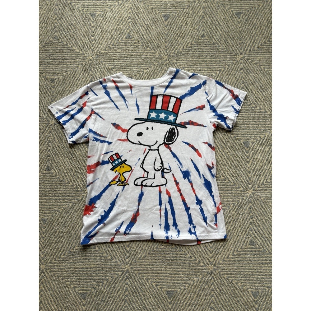 Peanuts Snoopy Woodstock Patriotic Tye‎ Dye T-Shirt - White - Large